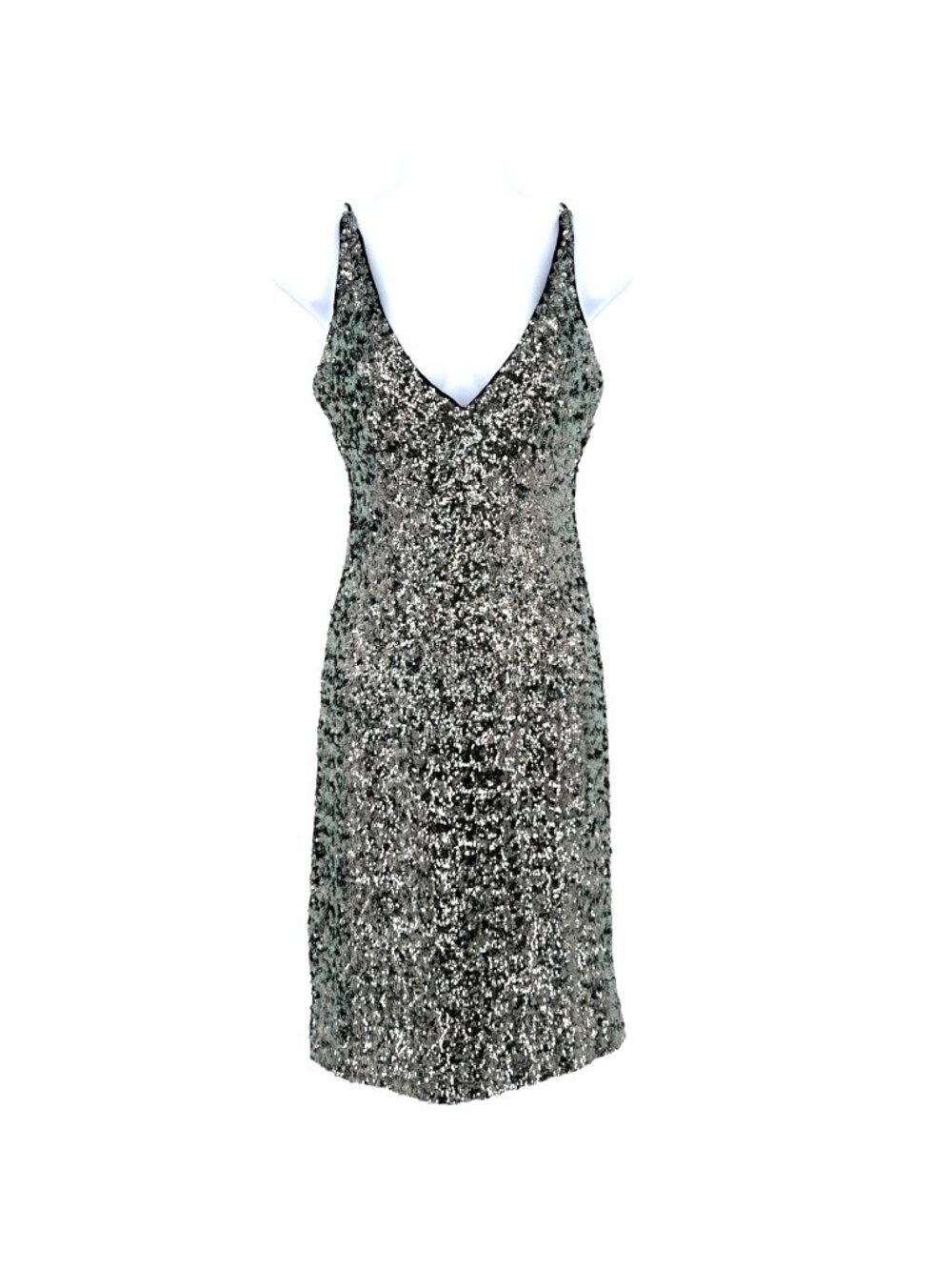 Milly Metallic Shimmer Silver Sequin V-Neck Sleeveless Party Dress Size 2